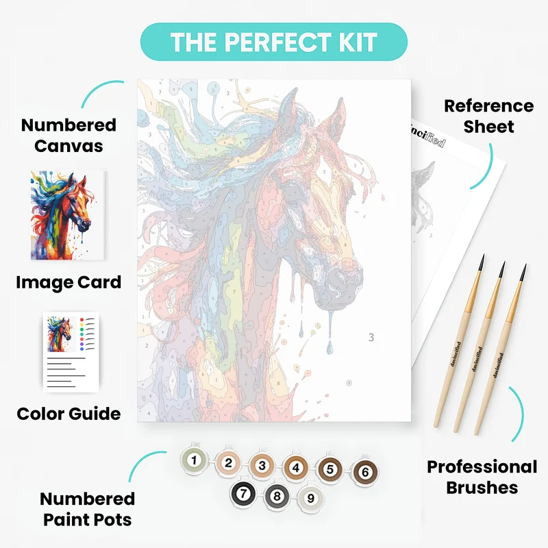 Vibrant Watercolor Horse with Flowing Mane - Paint by Numbers Kit