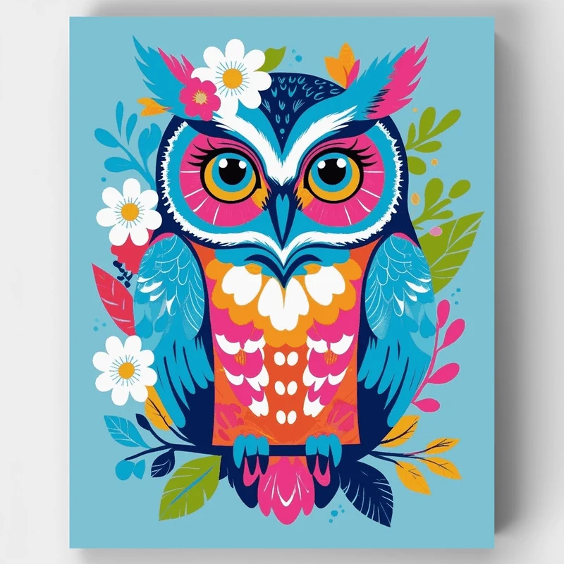 Vibrant Floral Owl - Paint by Numbers Kit