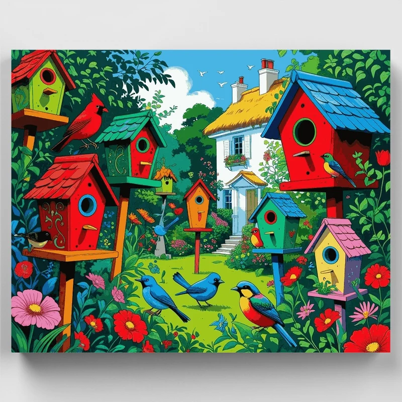 Colorful Birdhouse Garden - Paint by Numbers Kit