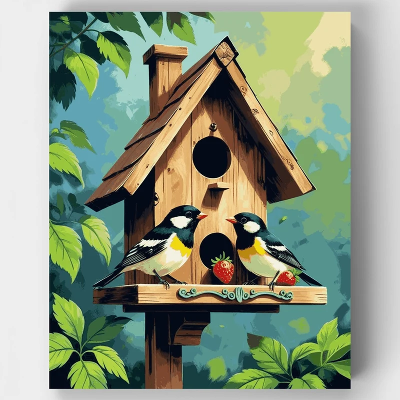 Charming Birdhouse with Garden Birds - Paint by Numbers Kit