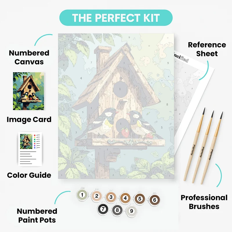 Charming Birdhouse with Garden Birds - Paint by Numbers Kit