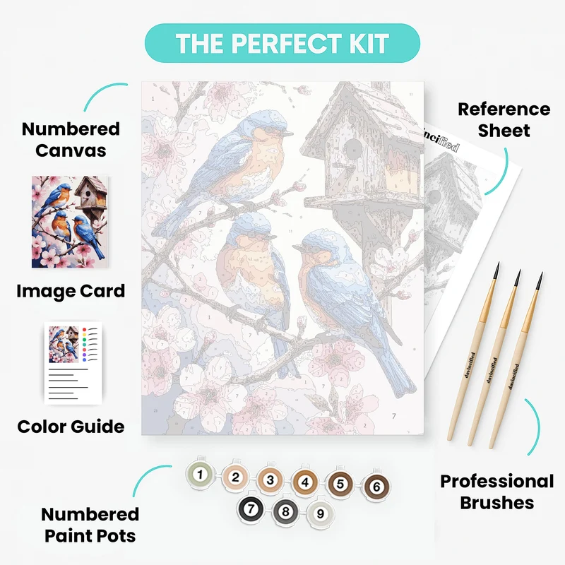 Bluebirds and Cherry Blossoms - Paint by Numbers Kit