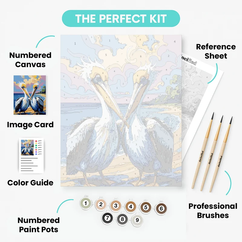 Majestic Pelicans at Sunset Beach - Paint by Numbers Kit