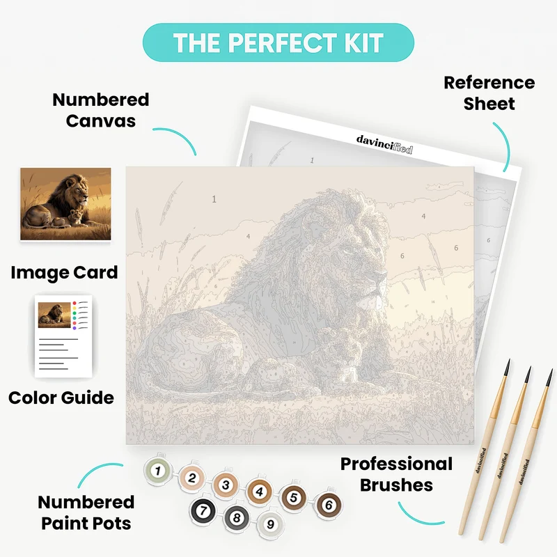 Majestic Lion and Cub in Golden Savanna - Paint by Numbers Kit