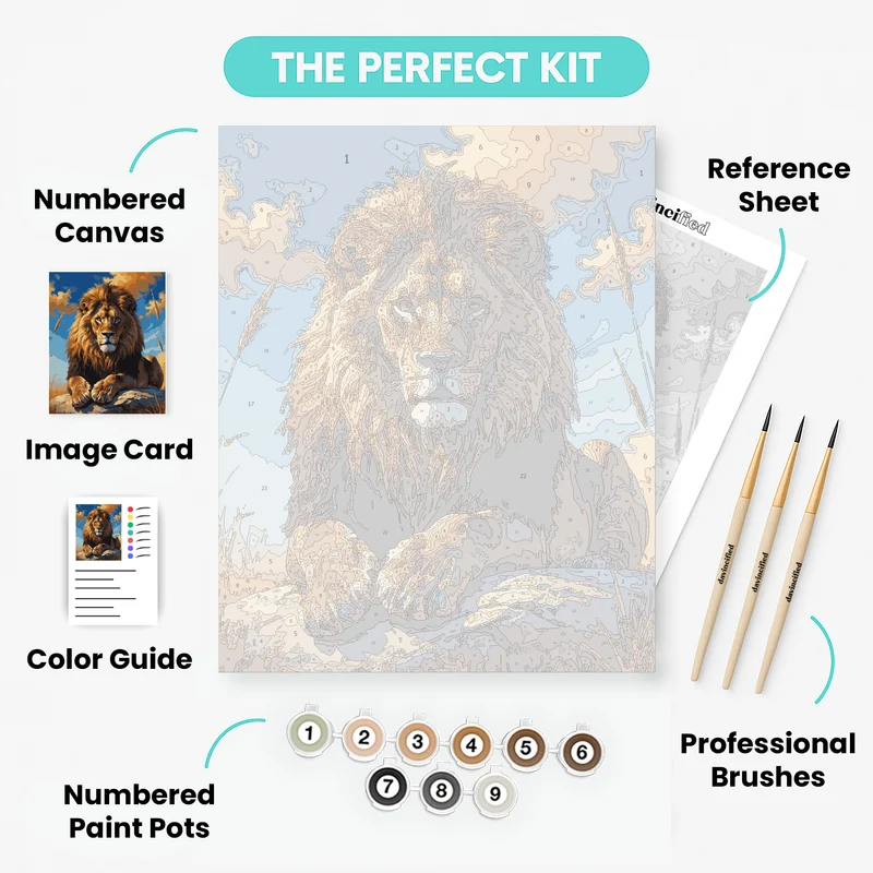 Majestic Lion in Golden Savanna - Paint by Numbers Kit