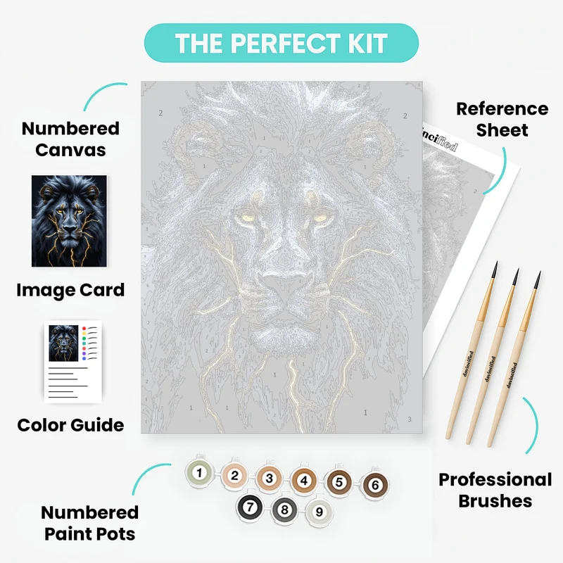 Majestic Blue Lion with Golden Lightning - Paint by Numbers Kit