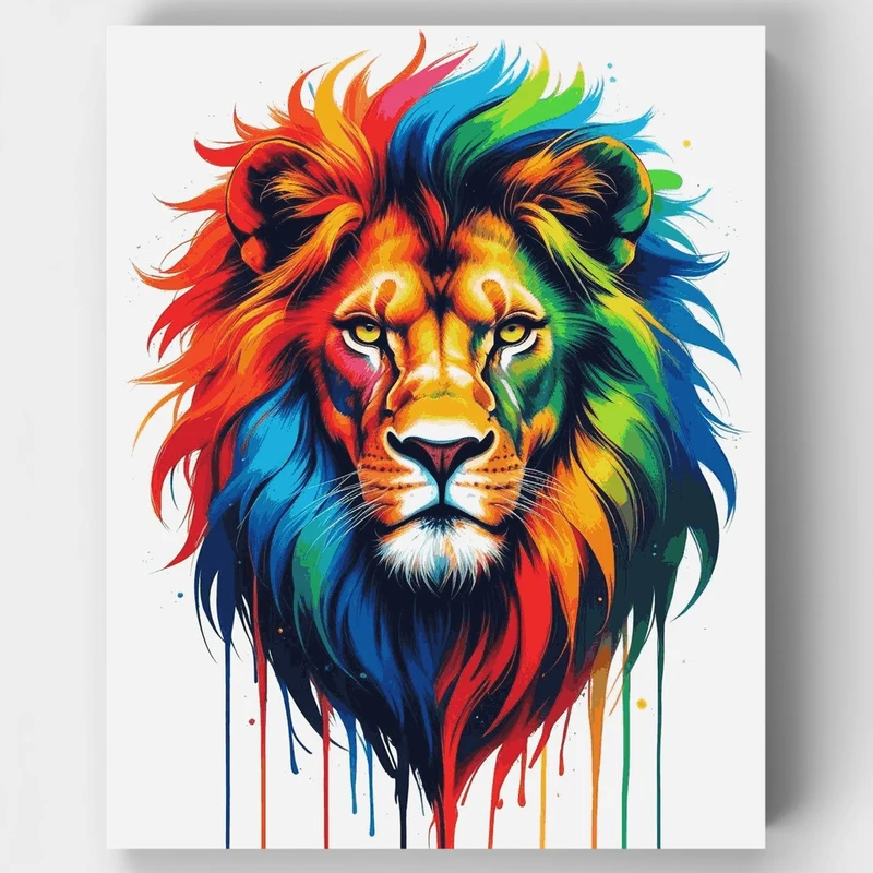 Luminous Rainbow Lion with Dripping Colors - Paint by Numbers Kit