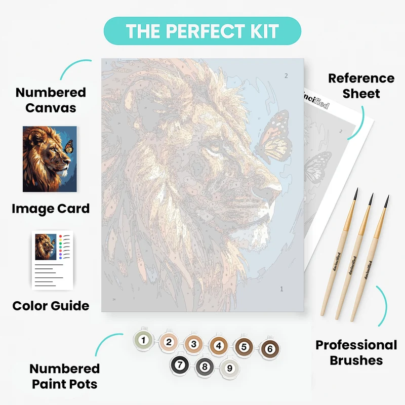 Majestic Lion with Butterfly - Paint by Numbers Kit