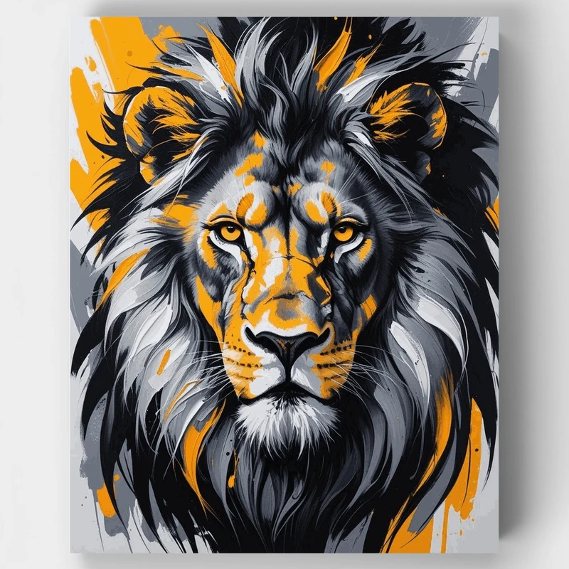 Majestic Lion in Orange and Black - Paint by Numbers Kit