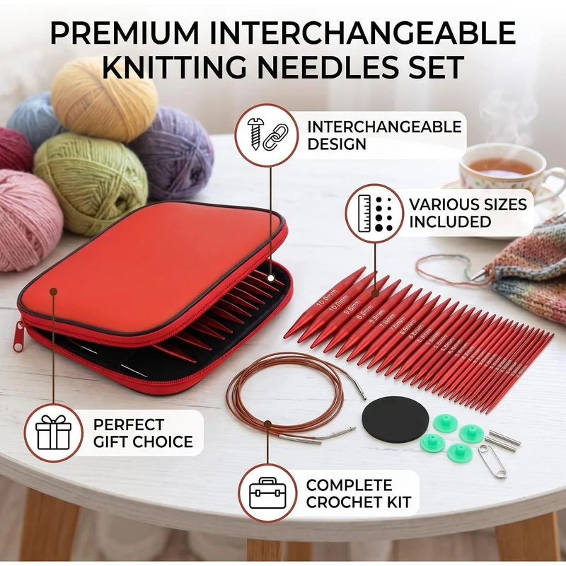 Austauschbares Stricknadel-Set | 26-teilig mit Tasche