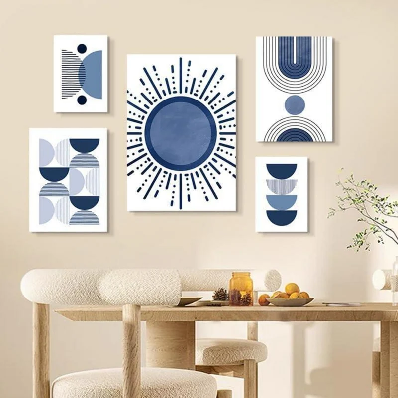 3er Boho Bilder Set Blau Abstrakt Pflanzen Wandposter 50x70cm