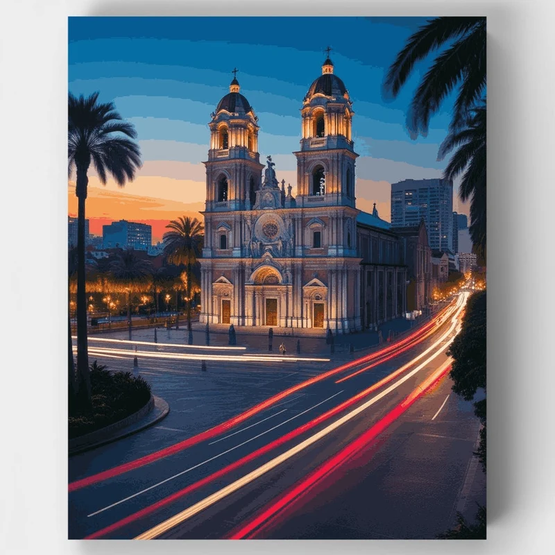 Cathedral at Twilight with Palm Trees - Paint by Numbers Kit