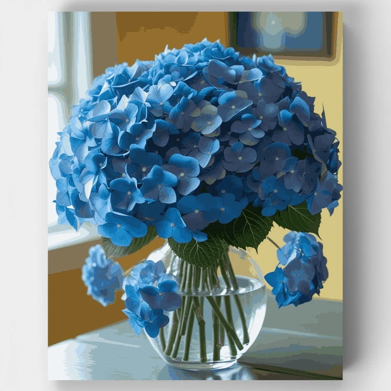 Blue Hydrangeas in Glass Vase - Paint by Numbers Kit