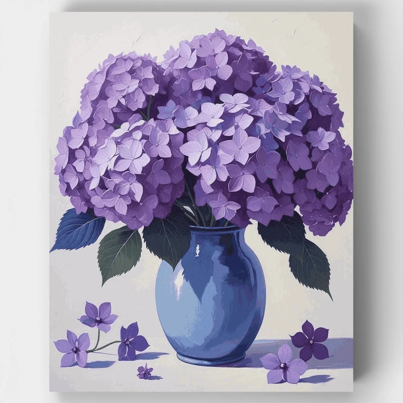 Purple Hydrangeas in Blue Vase - Paint by Numbers Kit