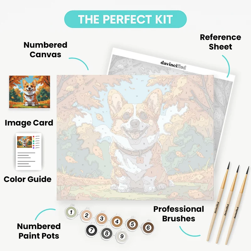 Happy Corgi in Autumn Leaves - Paint by Numbers Kit