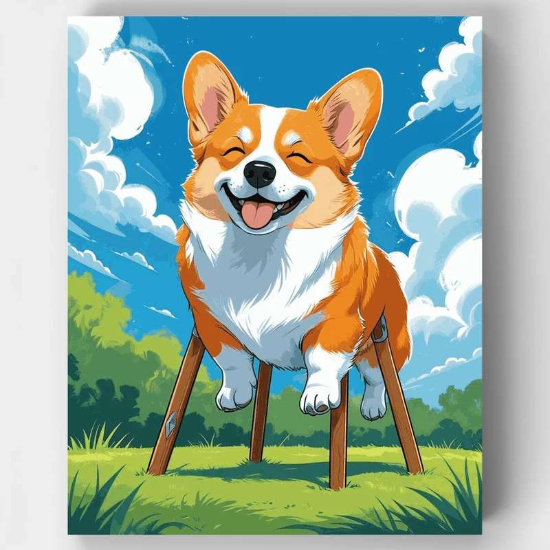 Happy Corgi on Stilts - Paint by Numbers Kit