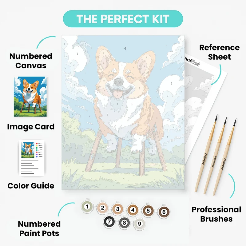 Happy Corgi on Stilts - Paint by Numbers Kit