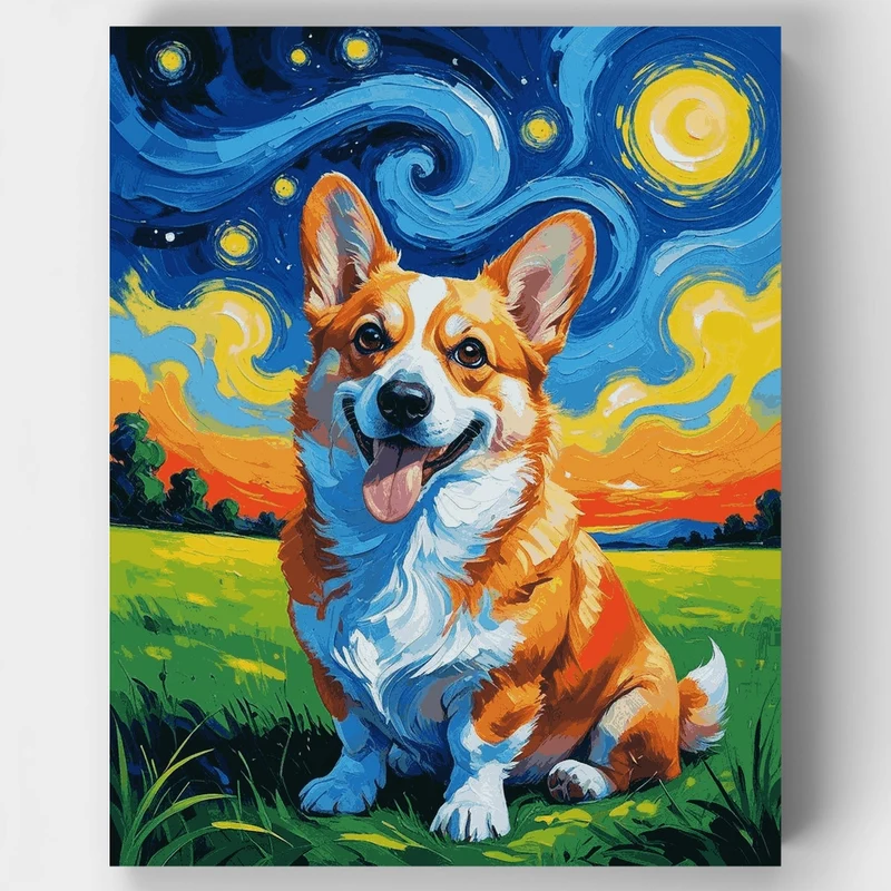 Starry Night Corgi - Paint by Numbers Kit