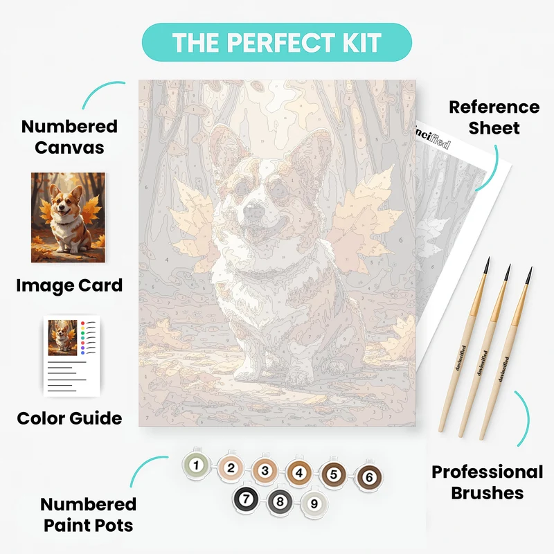 Corgi in Autumn Leaves - Paint by Numbers Kit