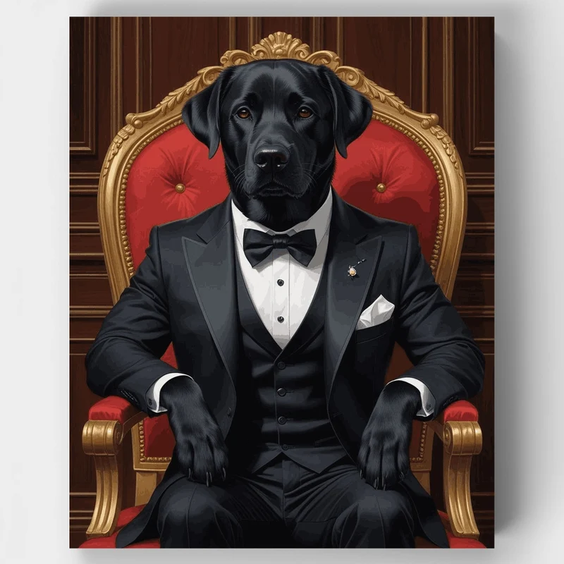 Distinguished Black Labrador in Formal Attire - Paint by Numbers Kit