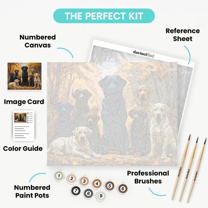Labrador Family Portrait in Autumn Forest - Paint by Numbers Kit