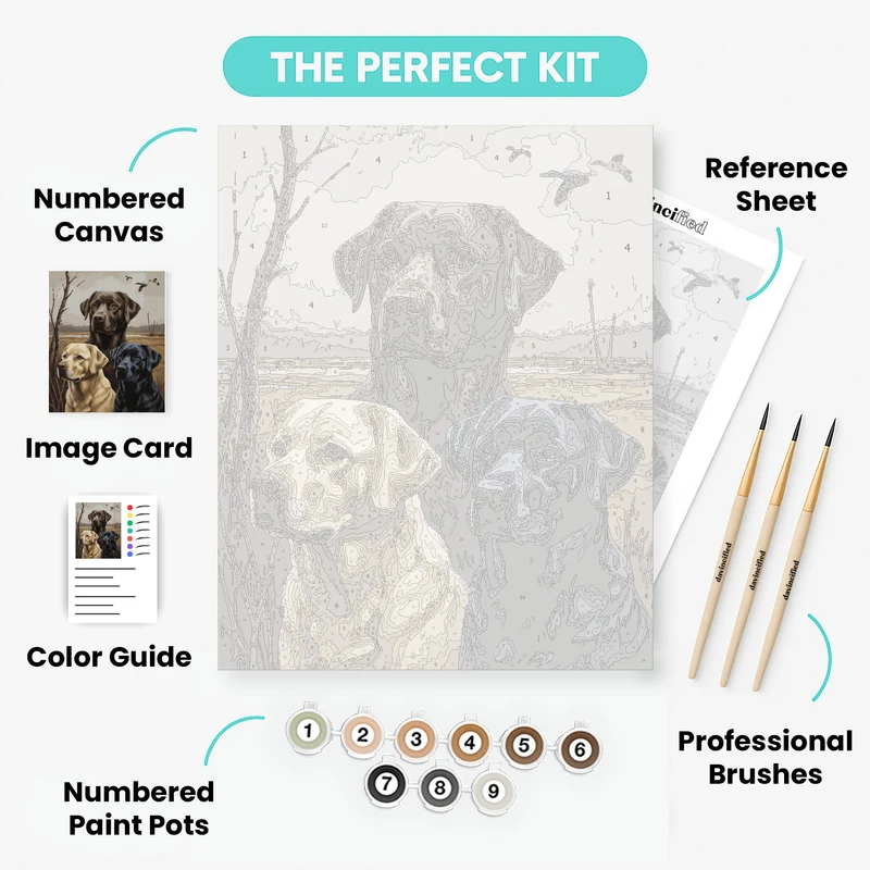 Three Labradors in Hunting Scene - Paint by Numbers Kit