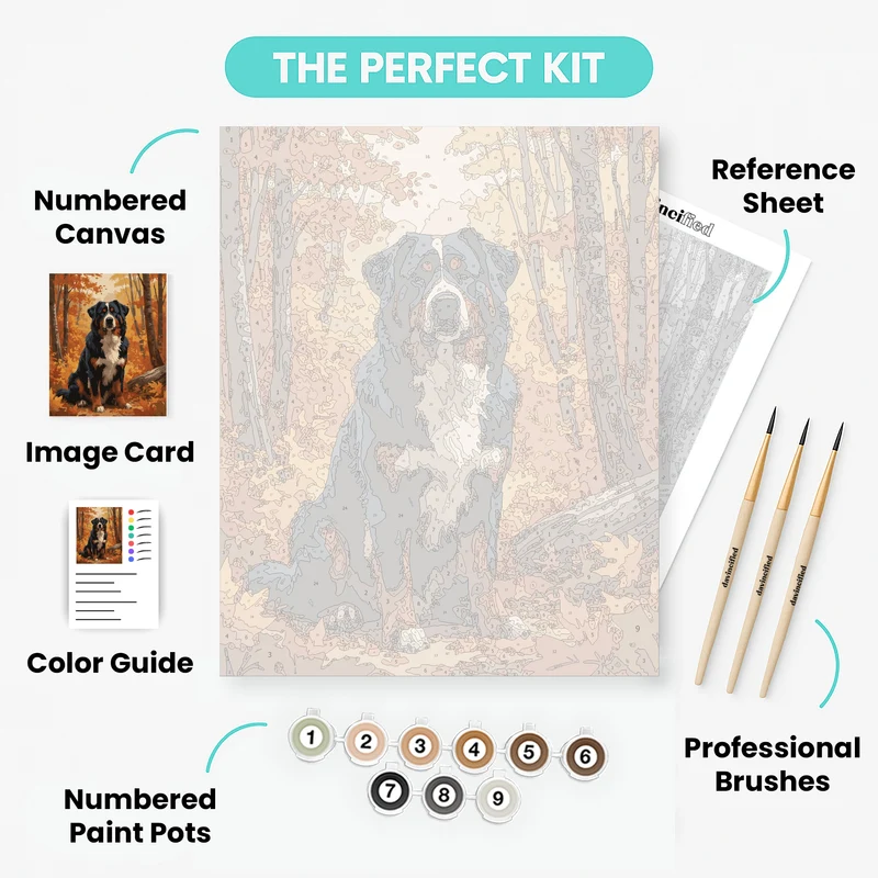Bernese Mountain Dog in Autumn Forest - Paint by Numbers Kit