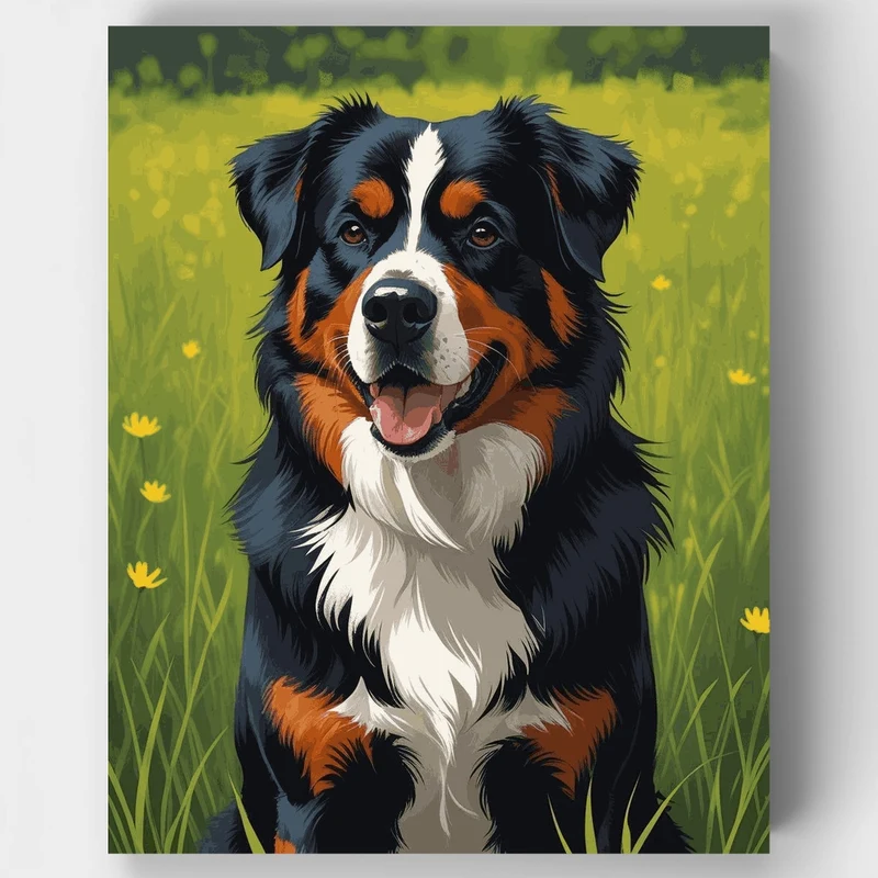 Bernese Mountain Dog in Field - Paint by Numbers Kit