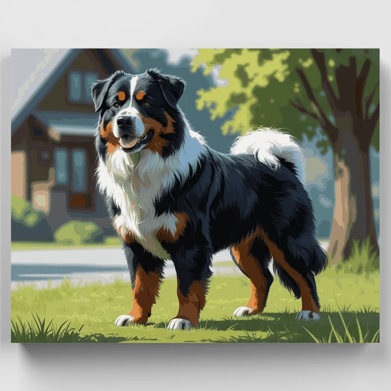 Bernese Mountain Dog in Sunny Yard - Paint by Numbers Kit