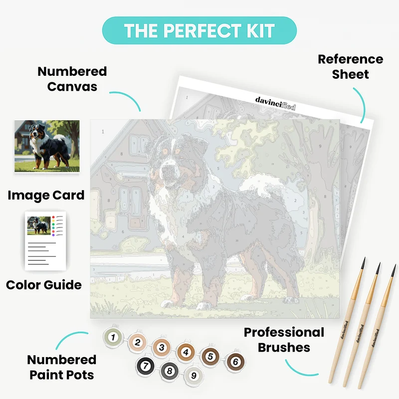 Bernese Mountain Dog in Sunny Yard - Paint by Numbers Kit