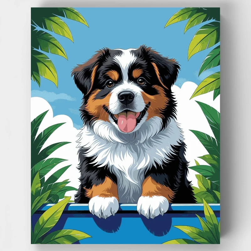 Bernese Mountain Dog Puppy in Paradise - Paint by Numbers Kit