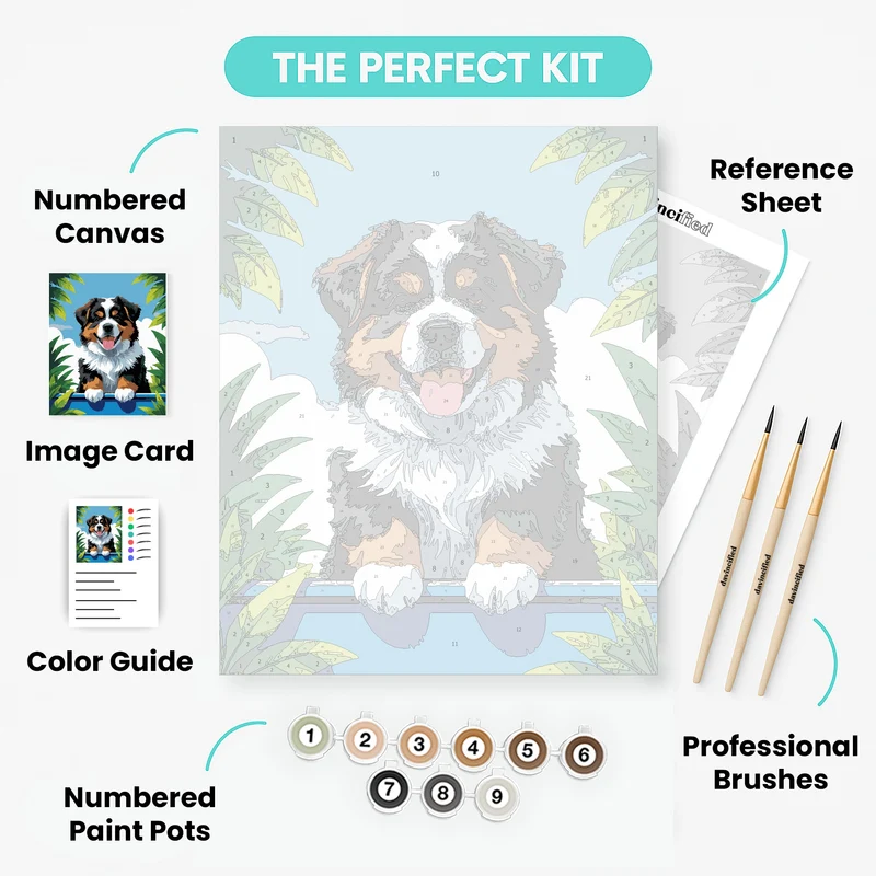 Bernese Mountain Dog Puppy in Paradise - Paint by Numbers Kit