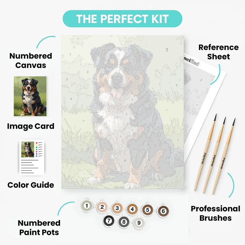 Happy Bernese Mountain Dog in Green Meadow - Paint by Numbers Kit
