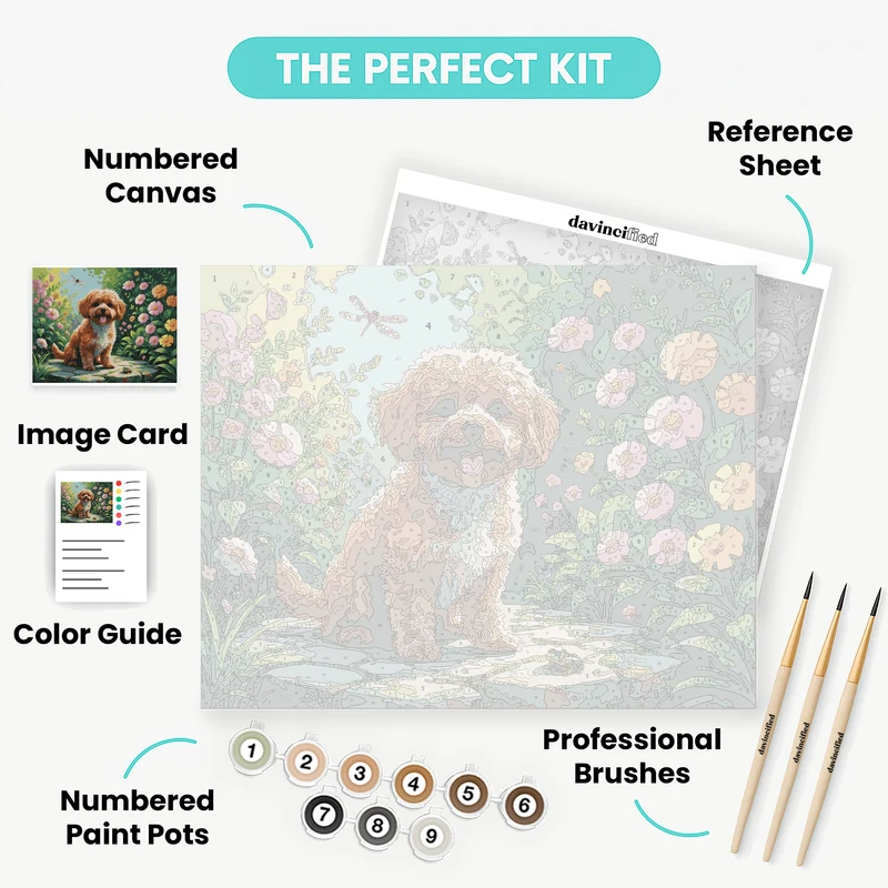 Adorable Poodle in a Blooming Garden - Paint by Numbers Kit