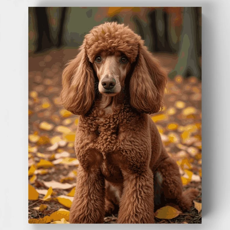 Elegant Poodle in Autumn Leaves - Paint by Numbers Kit
