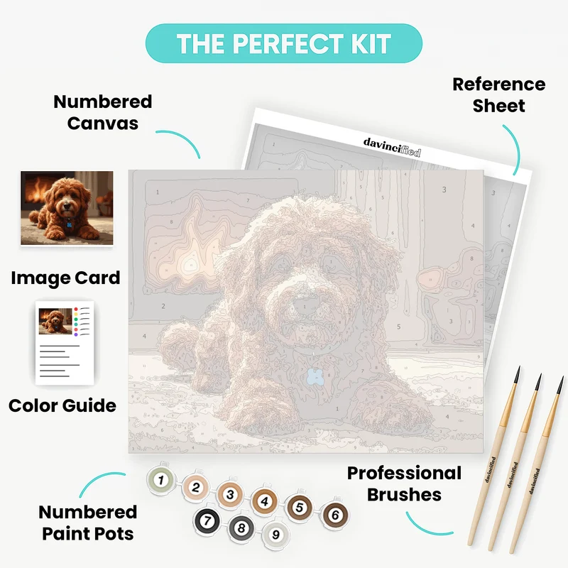 Cozy Cavapoo by the Fireplace - Paint by Numbers Kit