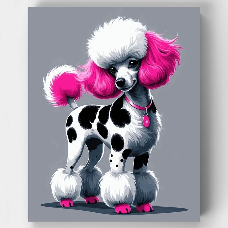 Fashionable Poodle with Hot Pink Hair - Paint by Numbers Kit