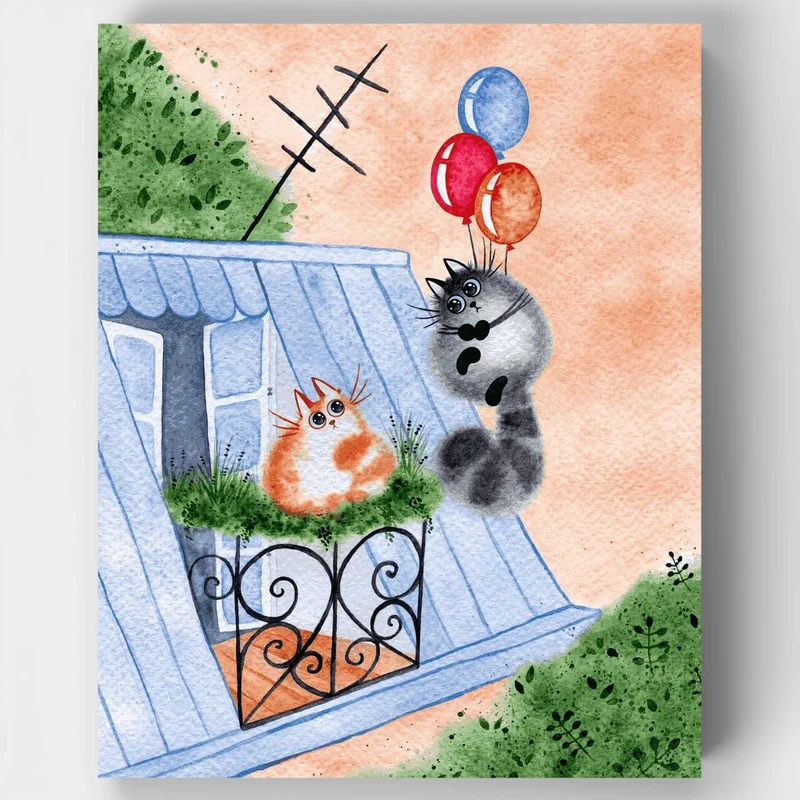 "Balcony Cats" Paint by Numbers Kit