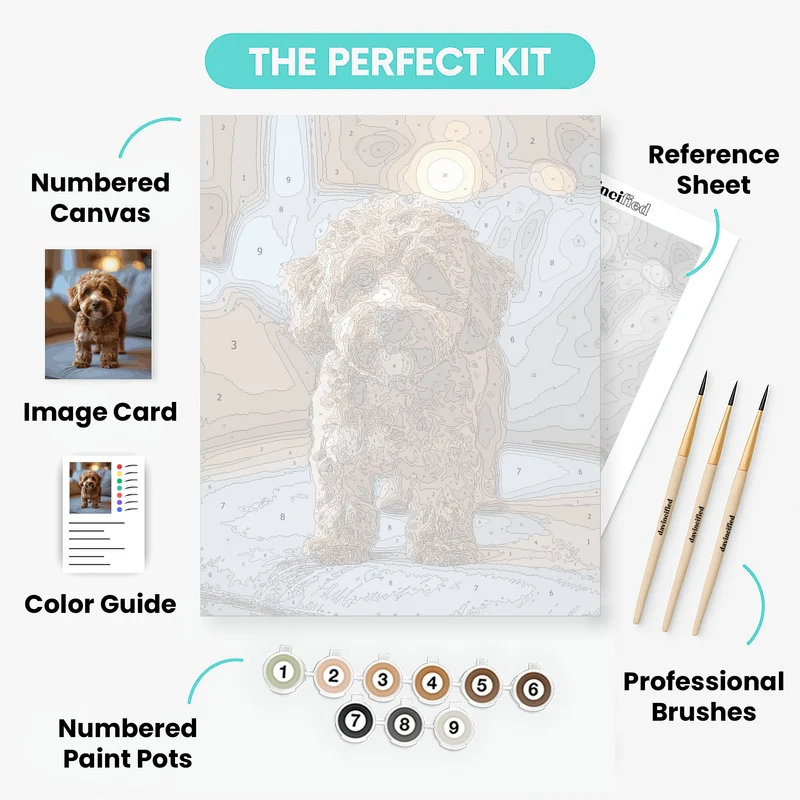 Cozy Cavapoo on Blue Bedding - Paint by Numbers Kit
