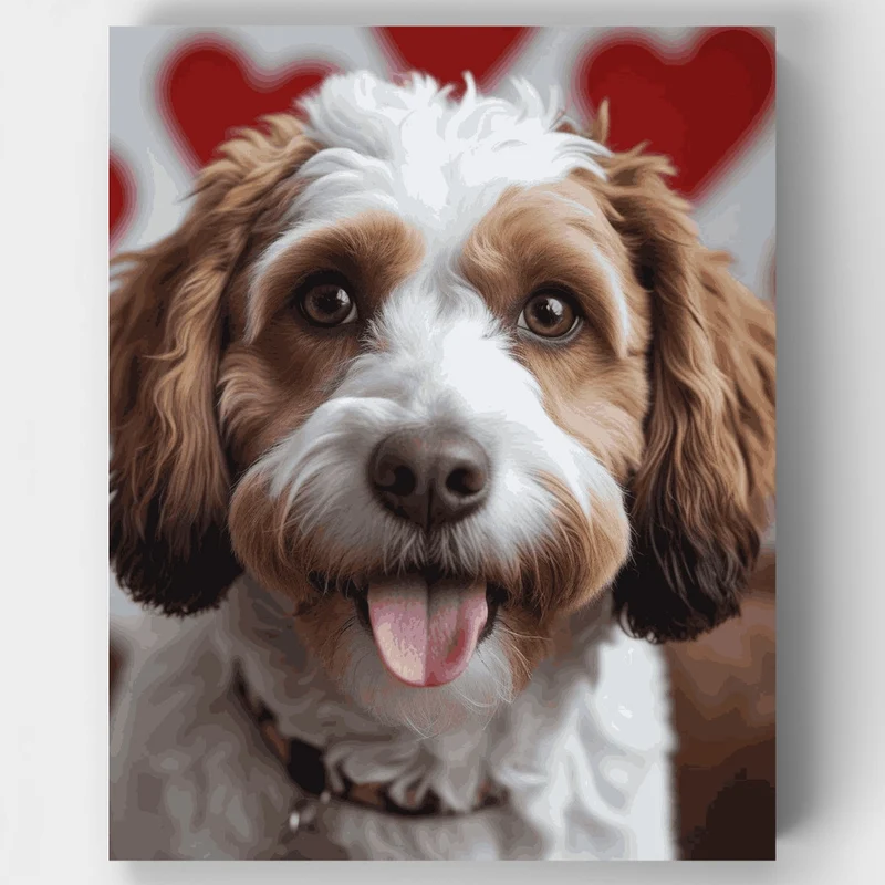 Adorable Cavapoo with Hearts - Paint by Numbers Kit