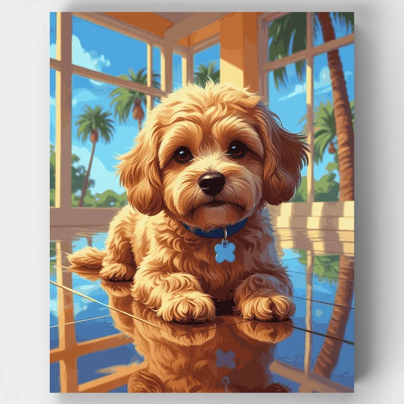 Adorable Cavapoo in Sunny Paradise - Paint by Numbers Kit