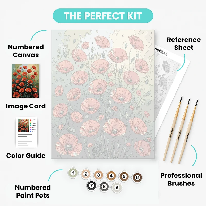 Red Poppies Field - Paint by Numbers Kit