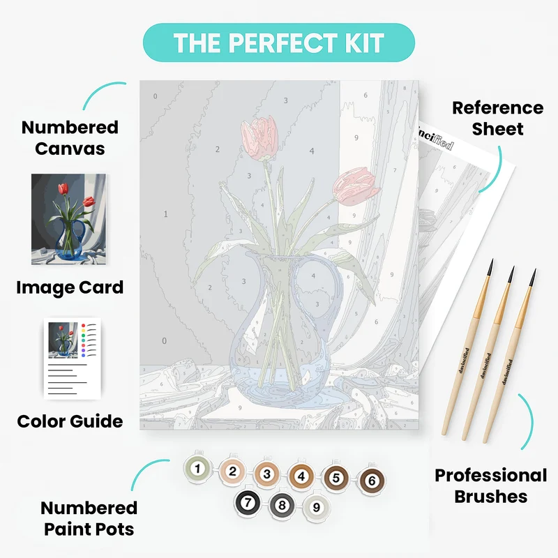 Red Tulips in Blue Vase - Paint by Numbers Kit