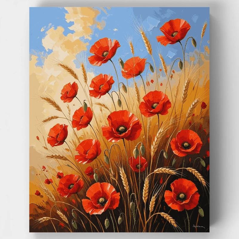 Red Poppies in Wheat Field - Paint by Numbers Kit