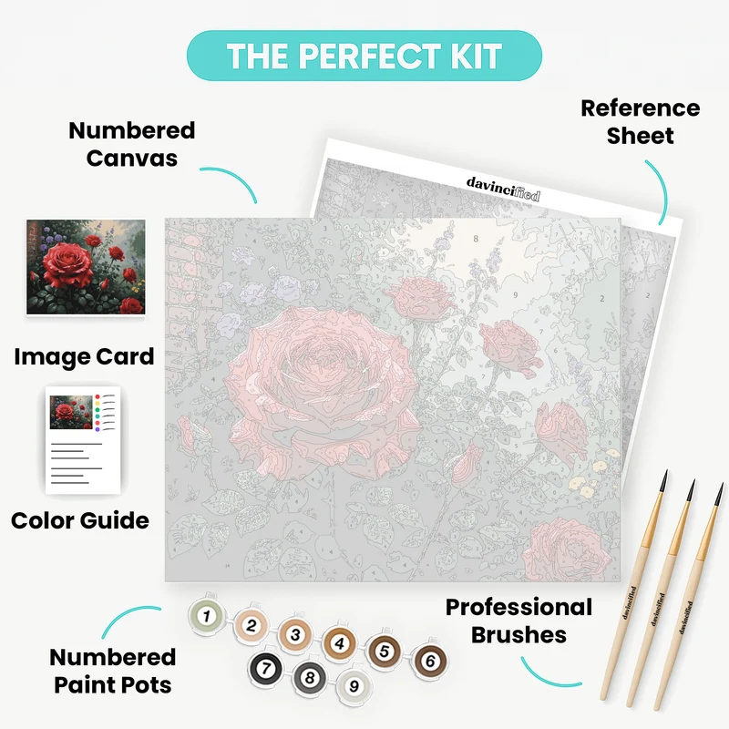 Red Roses Garden Scene - Paint by Numbers Kit