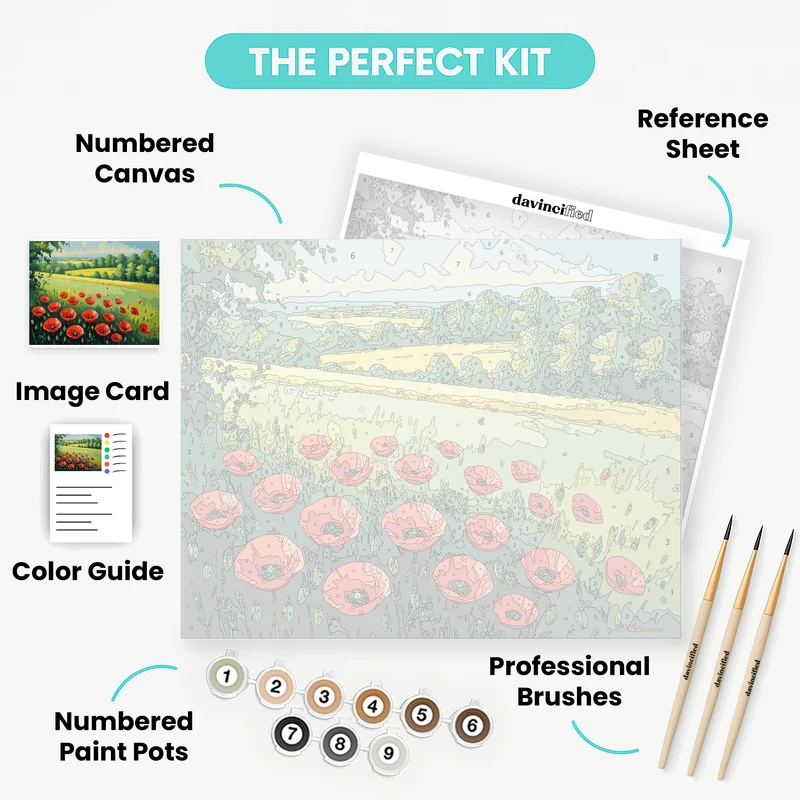 Red Poppies in Countryside Meadow - Paint by Numbers Kit