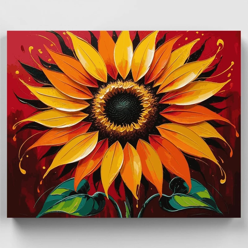 Vibrant Sunflower on Red Background - Paint by Numbers Kit