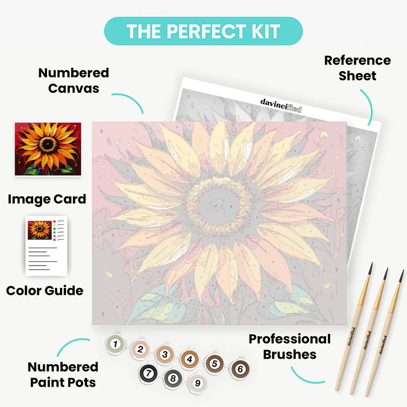 Vibrant Sunflower on Red Background - Paint by Numbers Kit