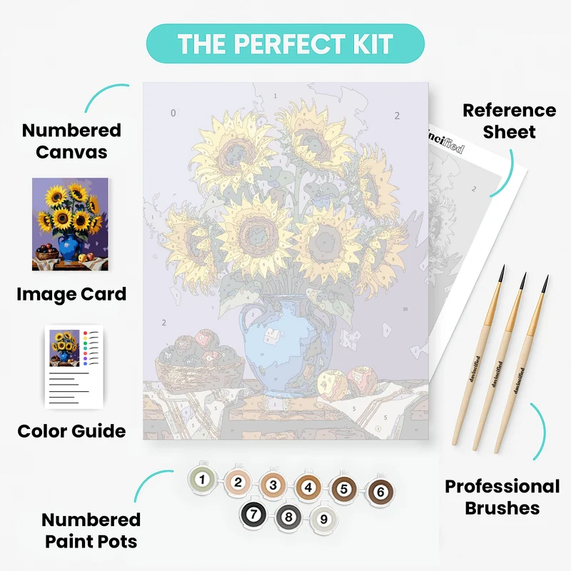 Sunflowers in Blue Vase Still Life - Paint by Numbers Kit
