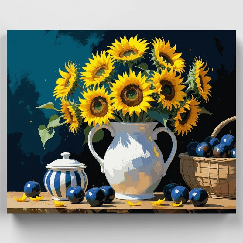 Sunflower Still Life with Blue Plums - Paint by Numbers Kit